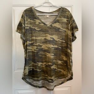Style & Co. Camouflage V-Neck Short Sleeve Top Plus Size 2X